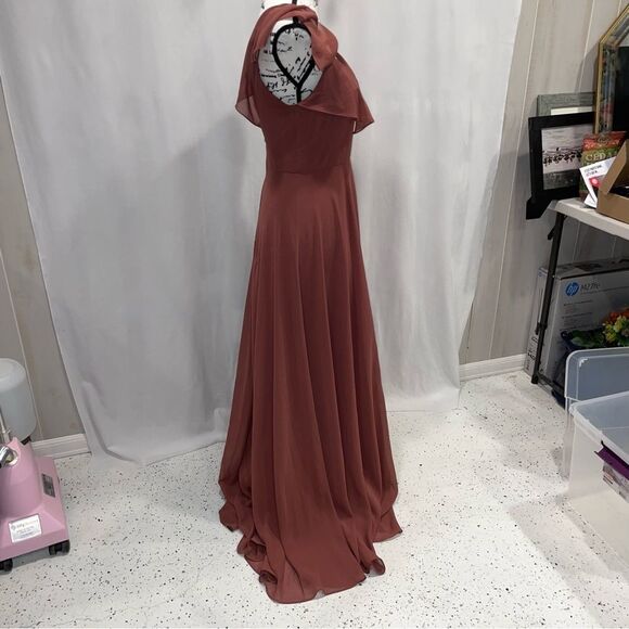 Beautiful Anthropologie Jenny Yoo mauve ruffle cold shoulder maxi dress - Picture 12 of 12